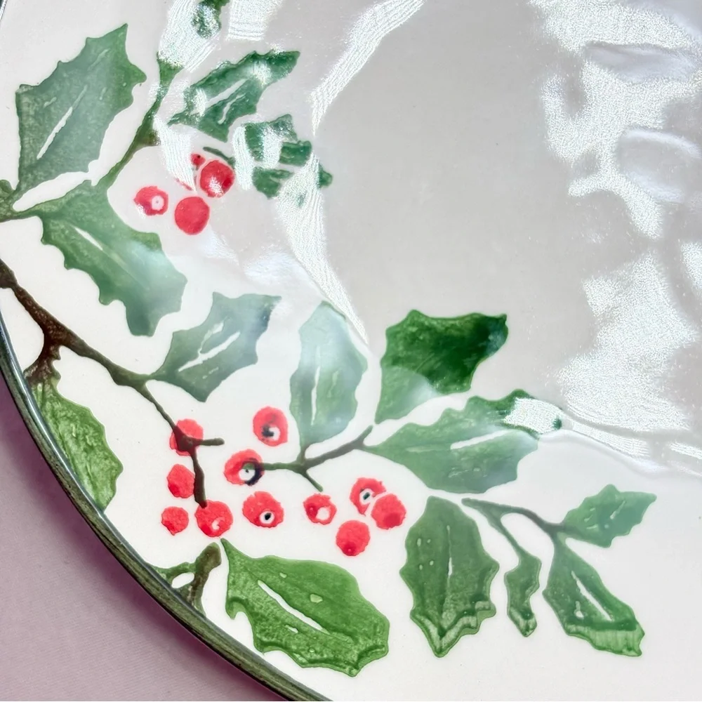 Papart just beautiful handpainted in Turkey Festive Holly Leaf Oval Platter